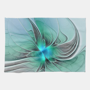 Abstract With Blue, Modern Fractal Art Tea Towel