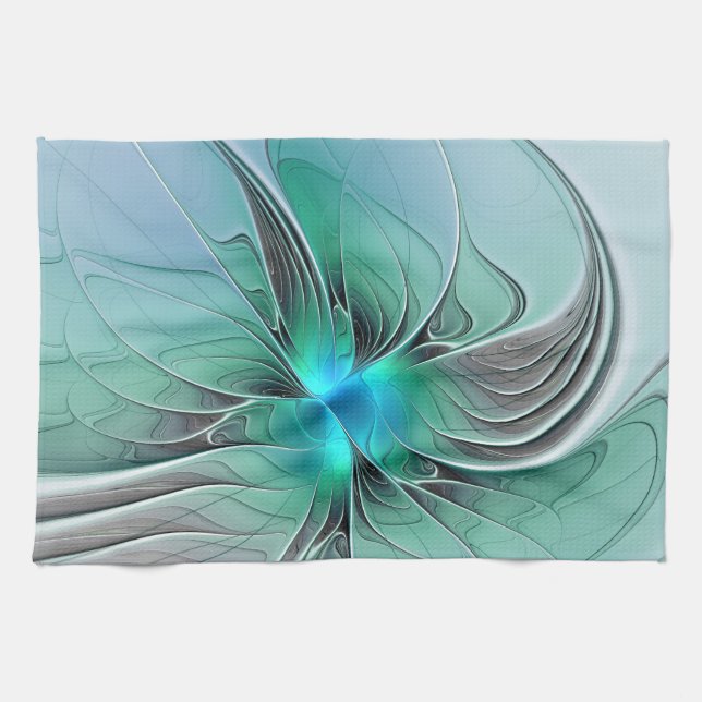Abstract With Blue, Modern Fractal Art Tea Towel (Horizontal)