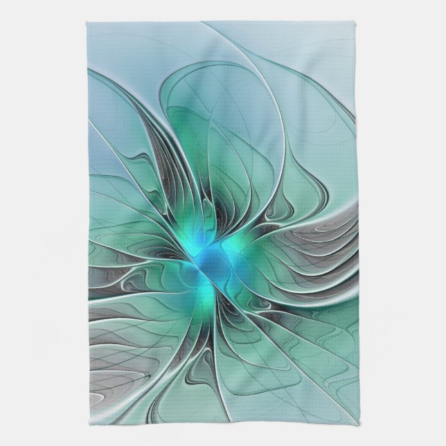 Abstract With Blue, Modern Fractal Art Tea Towel (Vertical)