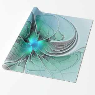 Abstract With Blue, Modern Fractal Art Wrapping Paper