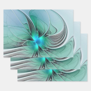Abstract With Blue, Modern Fractal Art Wrapping Paper Sheet