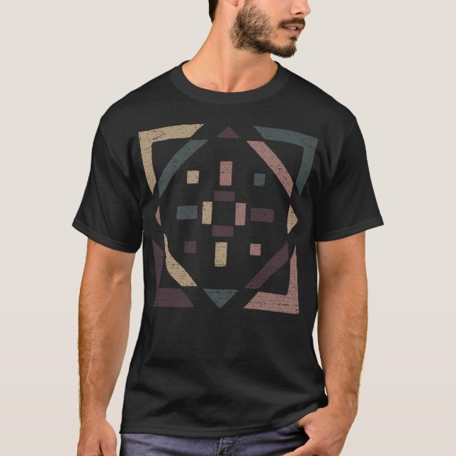 Abstract With Earth Tones - Distressed Geometry T-Shirt (Front)