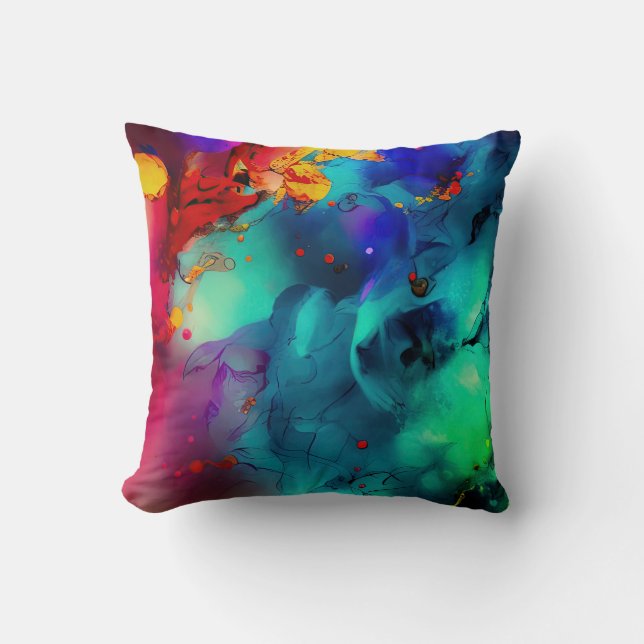 Abstract with Teal and Red Cushion (Front)