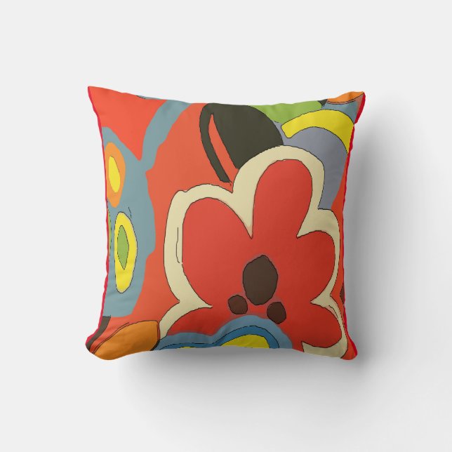 Abstract With Tropical Flowers Cushion (Front)