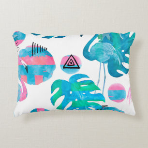 Abstract with watercolor flamingo and random eleme decorative cushion