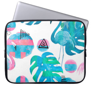 Abstract with watercolor flamingo and random eleme laptop sleeve