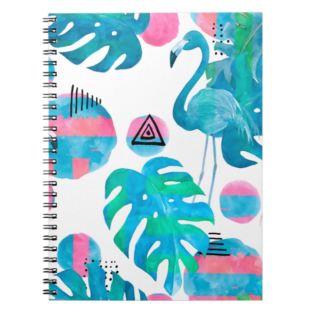 Abstract with watercolor flamingo and random eleme notebook (Front)
