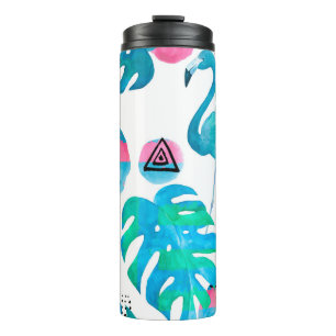 Abstract with watercolor flamingo and random eleme thermal tumbler