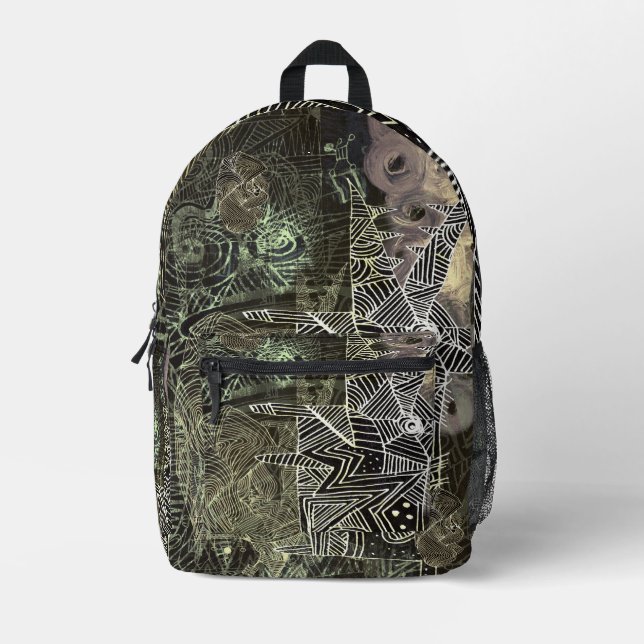 abstract with wolf printed backpack (Front)