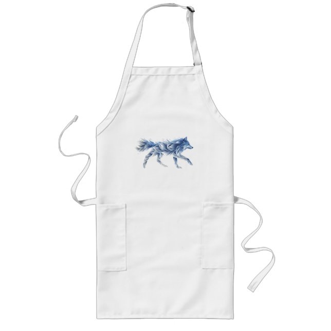 Abstract Wolf Art: Geometric Animal Illustration Long Apron (Front)