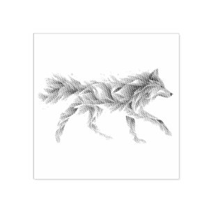 Abstract Wolf Art: Geometric Animal Illustration Rubber Stamp