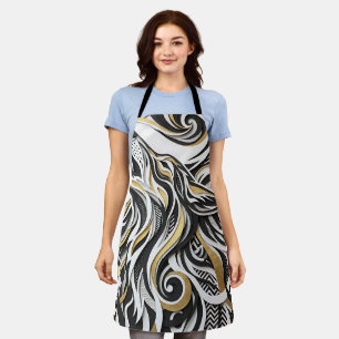 Abstract Wolf Head Gold Silhouette Apron