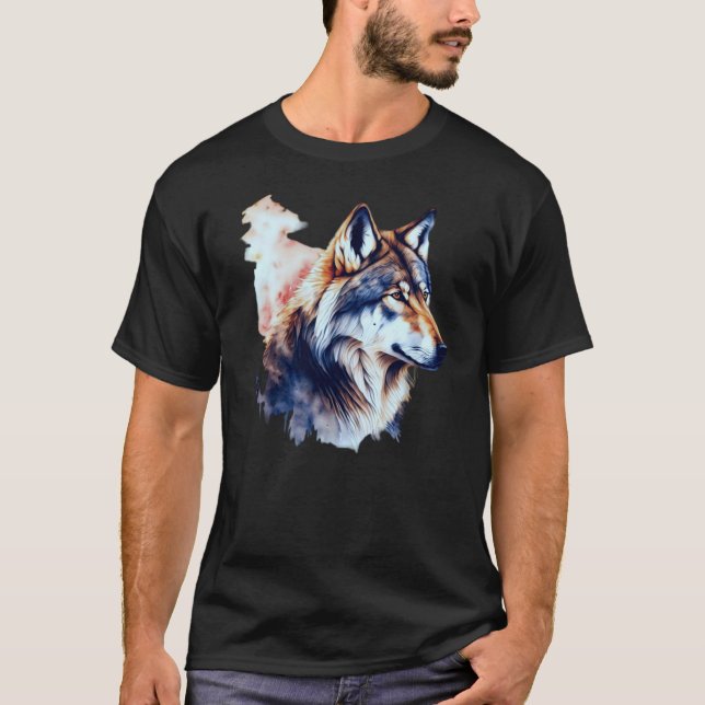 Abstract Wolf Head Watercolor Painting T-Shirt (Front)