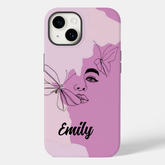 Abstract Woman and Butterfly Line Art in Purple Case-Mate iPhone Case (Back)