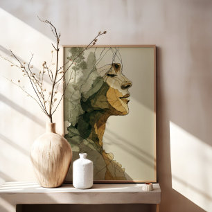 Abstract Woman Face Boho Neutral Feminine Line Art Canvas Print