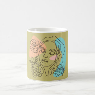 Abstract Woman Face Floral Line Art Mug