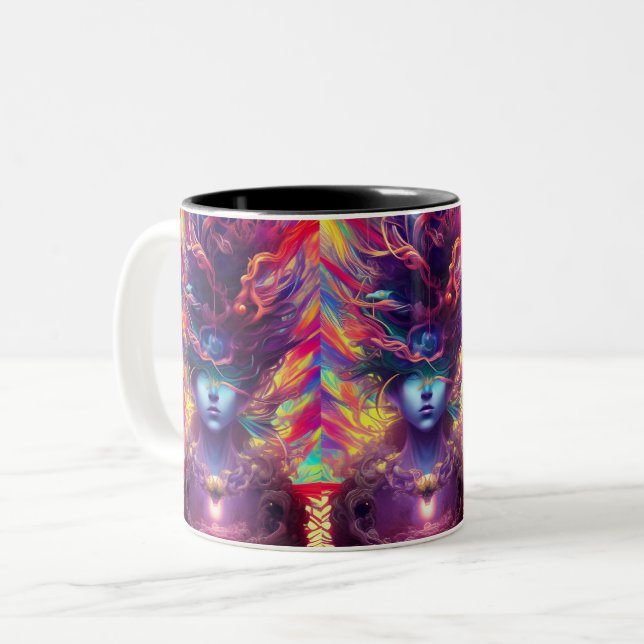 Abstract woman face Two-Tone coffee mug (Front Left)