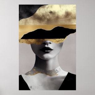 Abstract Woman Gold Black Surrealist Art Elegant Poster