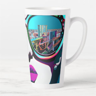 Abstract Woman in Sunglasses City Reflection Latte Mug