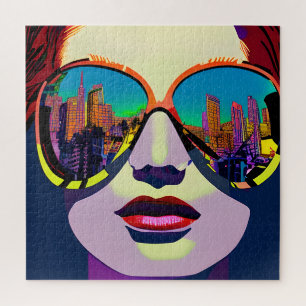 Abstract Woman in Sunglasses with City Reflection  Jigsaw Puzzle