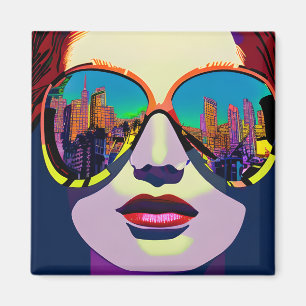 Abstract Woman in Sunglasses with City Reflection  Magnet