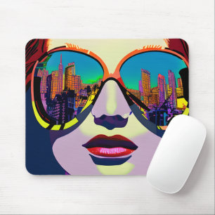 Abstract Woman in Sunglasses with City Reflection Mouse Pad