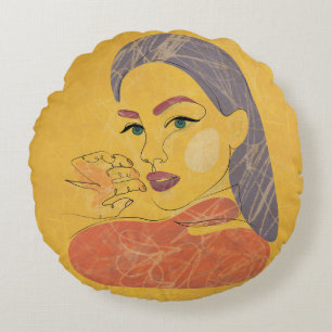 Abstract Woman: Minimalist Line Portrait Round Cushion