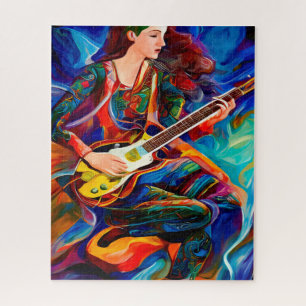 Abstract Woman Playing guitar Music art  Jigsaw Puzzle