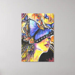 Abstract Woman Portrait Butterflies Art Canvas Print