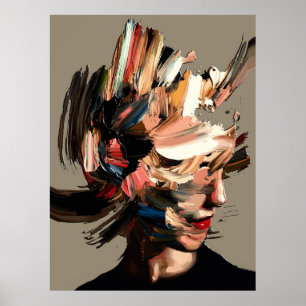 Abstract Woman Portrait Colourful Brushstroke Expr Poster