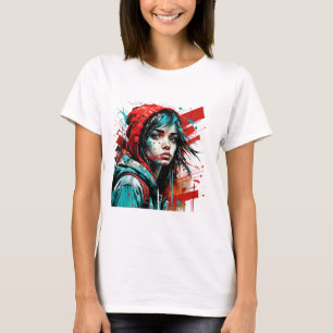 Abstract Woman Portrait Splash Graffiti Red Blue T-Shirt