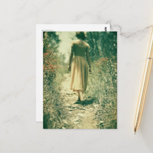 Abstract Woman Walking Through Wildflowers Postcard