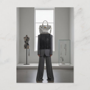 Abstract woman with bag on head postcard