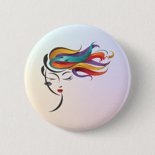 Abstract Woman with Colourful Flowing Hair Art 6 Cm Round Badge