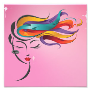 Abstract Woman with Colourful Flowing Hair Art Photo Print