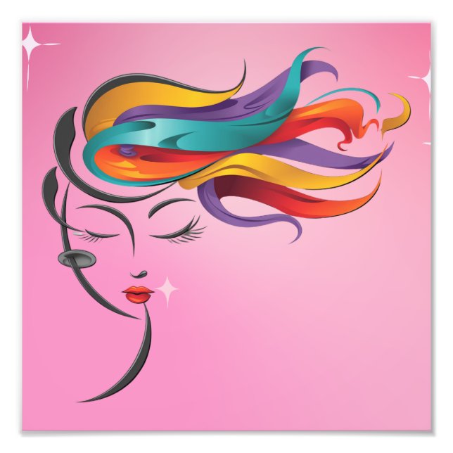 Abstract Woman with Colourful Flowing Hair Art Photo Print (Front)
