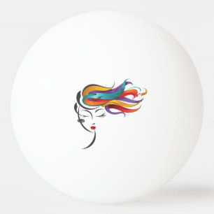 Abstract Woman with Colourful Flowing Hair Art Ping Pong Ball