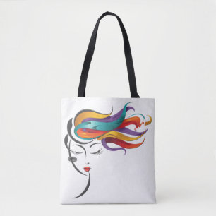 Abstract Woman with Colourful Flowing Hair Art Tote Bag