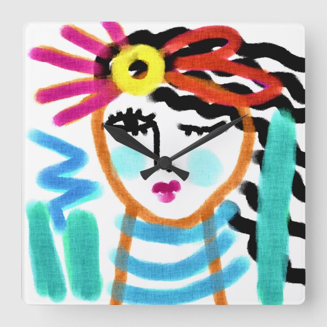Abstract Woman with Sun Acrylic Wall Clock (Front)