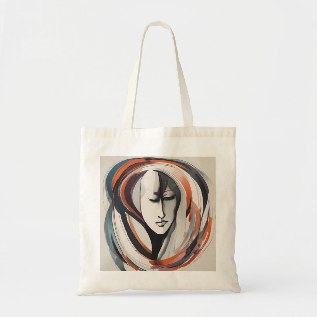 Abstract Woman's Face Brown Blue Tote Bag (Front)