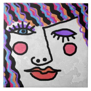 Abstract Woman's Face Ceramic Tile