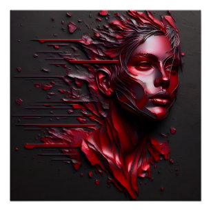 Abstract Woman's Face in Anodised Red Poster