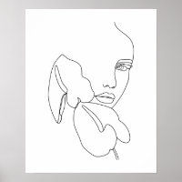 Abstract Woman's Face With Flowers Line Art