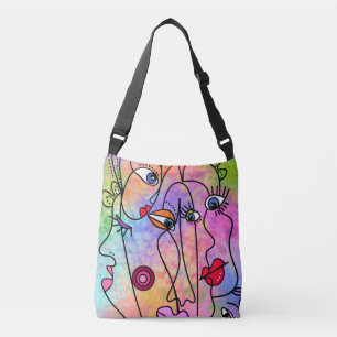 Abstract Women Faces Moods - Cubism Style Drawing Crossbody Bag