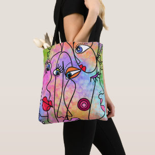 Abstract Women Faces Moods - Cubism Style Drawing  Tote Bag