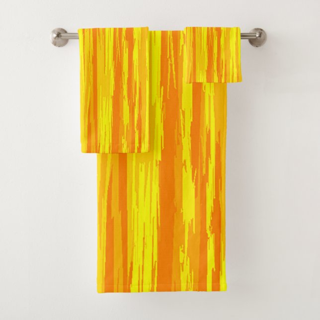 Abstract Wood Texture Orange And Yellow  Bath Towel Set (Insitu)