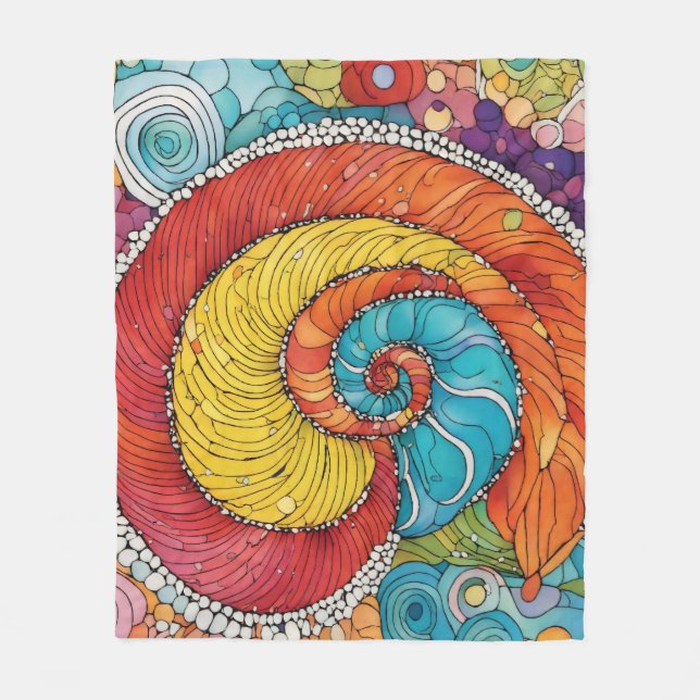 Abstract worm pattern, multicolor fleece blanket (Front)