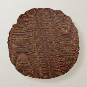 Abstract Woven Threads, Brown Round Throw Pillow