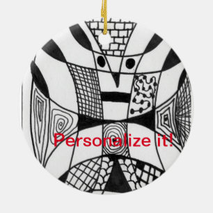 Abstract "Yappy Dog" in black and white Ceramic Ornament