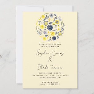 Abstract Yellow and Blue Bouquet Yellow Wedding Invitation